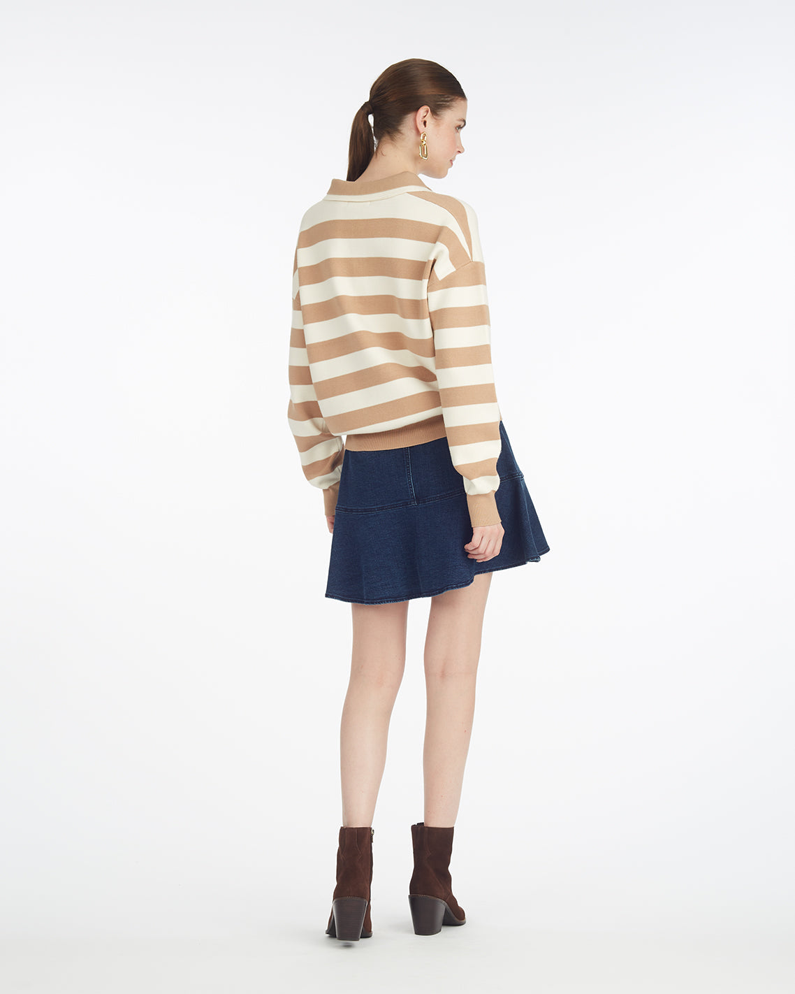 Double Johnny Collar Rugby Stripe Pullover – Alternate Sesame_Gardenia - Draper James