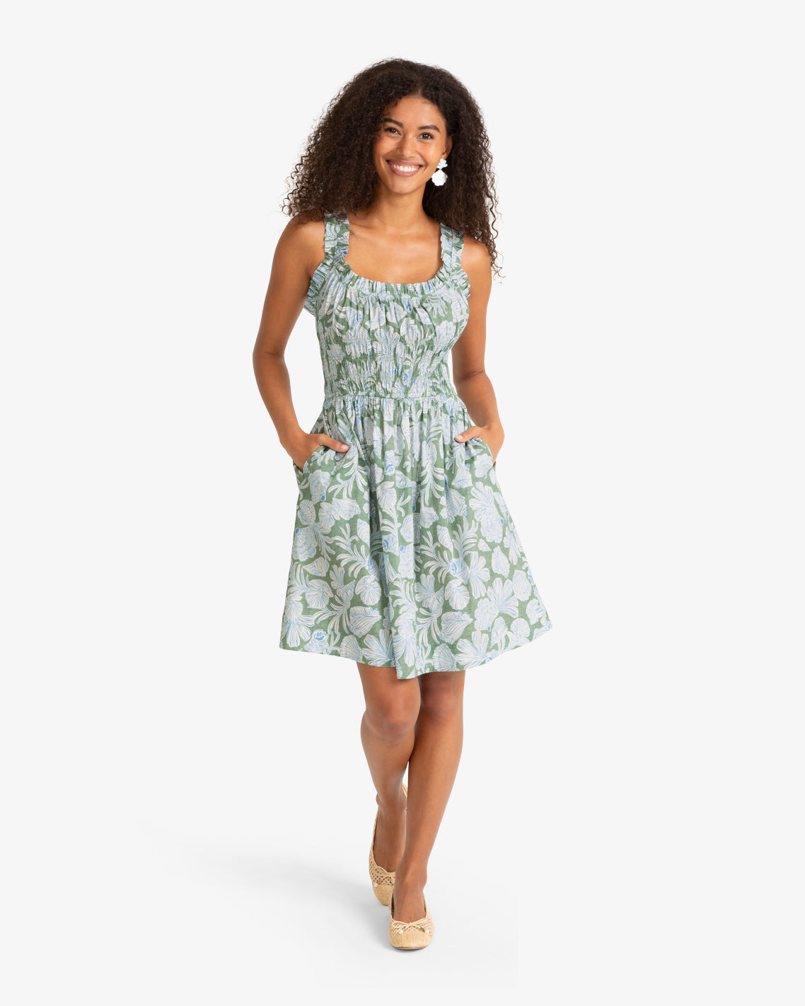 Morgan Mini Dress in Two Tone Shell Green Multi - Draper James