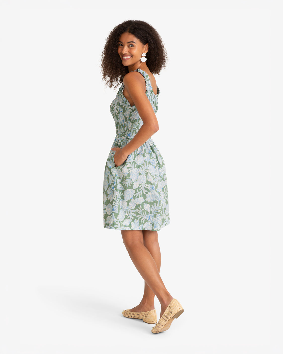 Morgan Mini Dress in Two Tone Shell Green Multi - Draper James