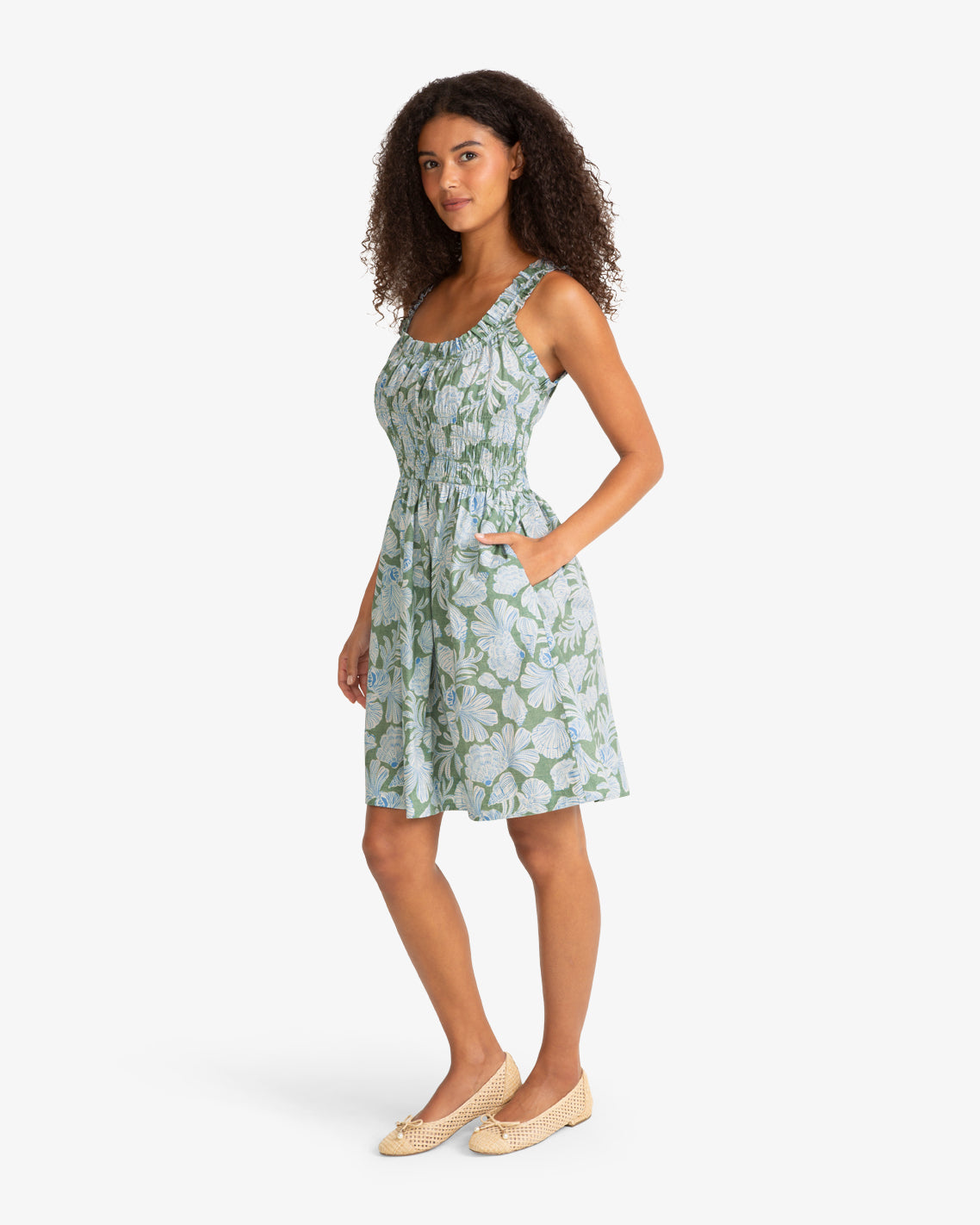 Morgan Mini Dress in Two Tone Shell Green Multi - Draper James