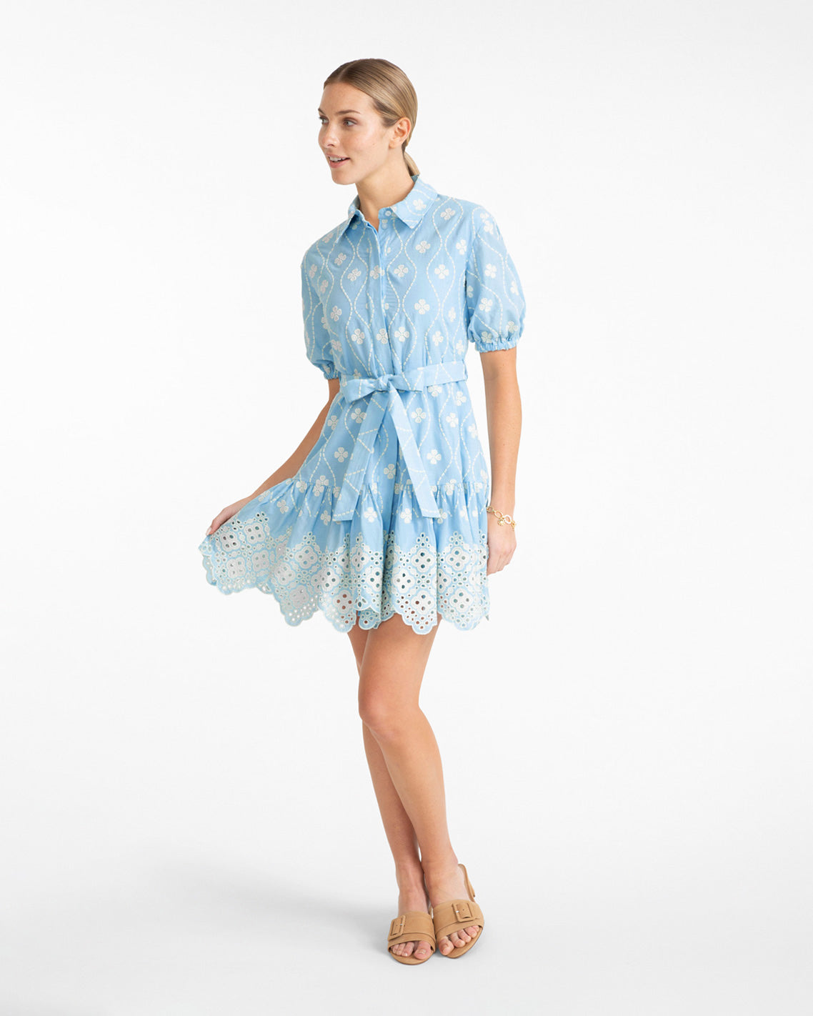 Kallie Mini Dress in Eyelet Embroidery Blue Multi - Draper James