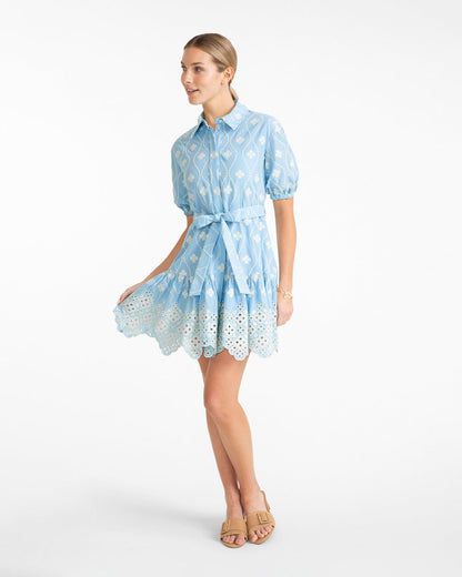 Kallie Mini Dress in Eyelet Embroidery Blue Multi - Draper James