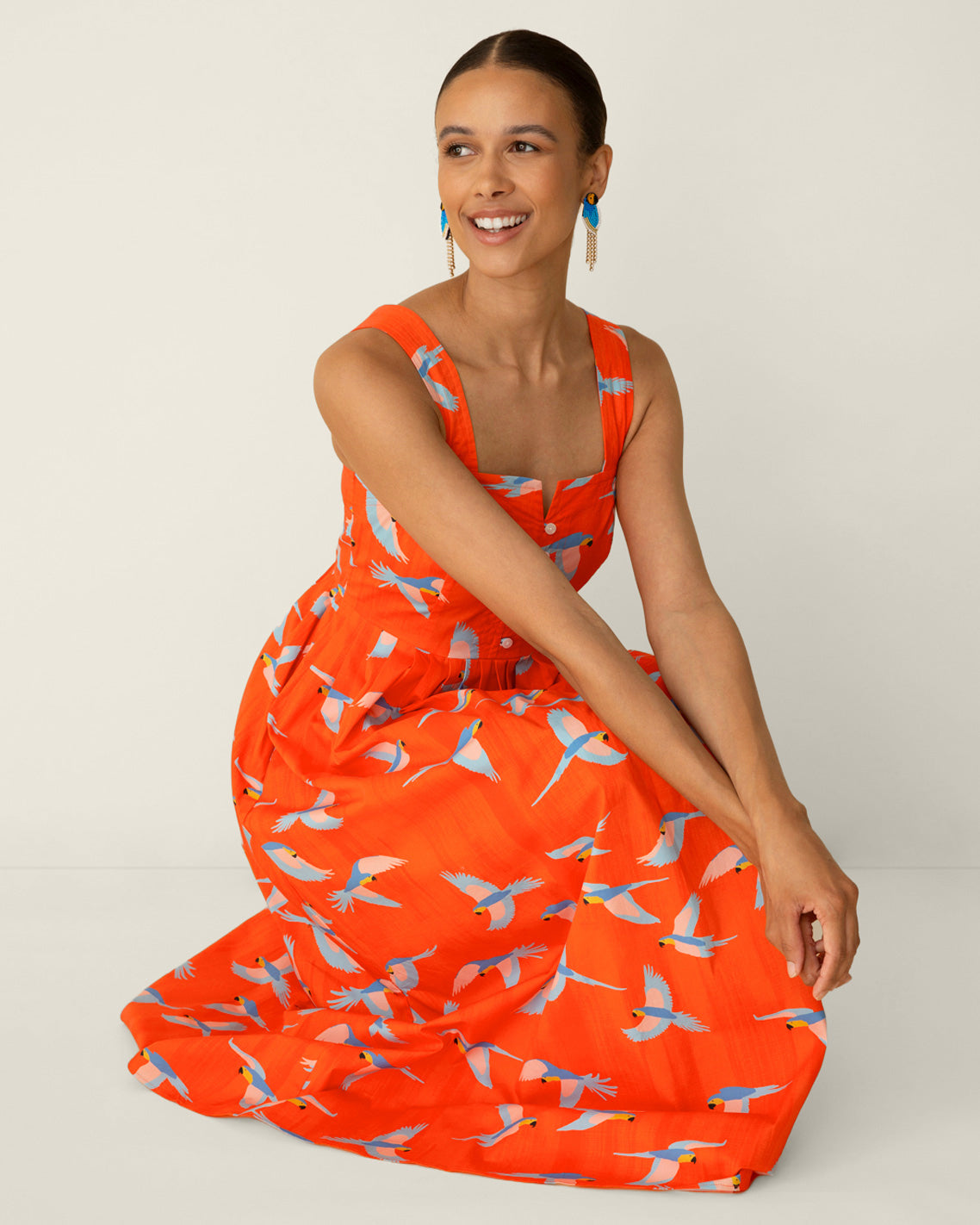 Esme Midi Dress in Parrot Print Multicolor - Draper James