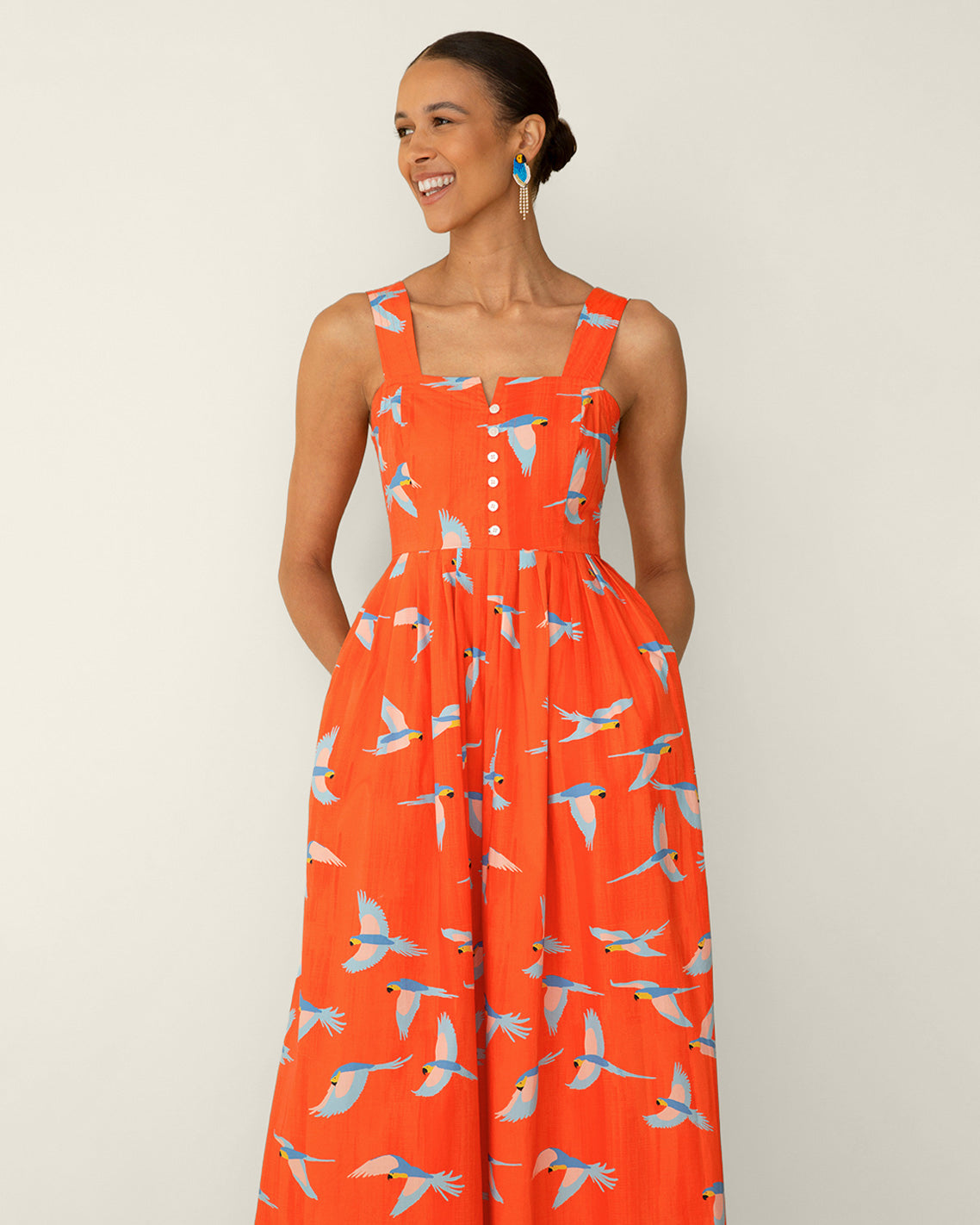 Esme Midi Dress in Parrot Print Multicolor - Draper James