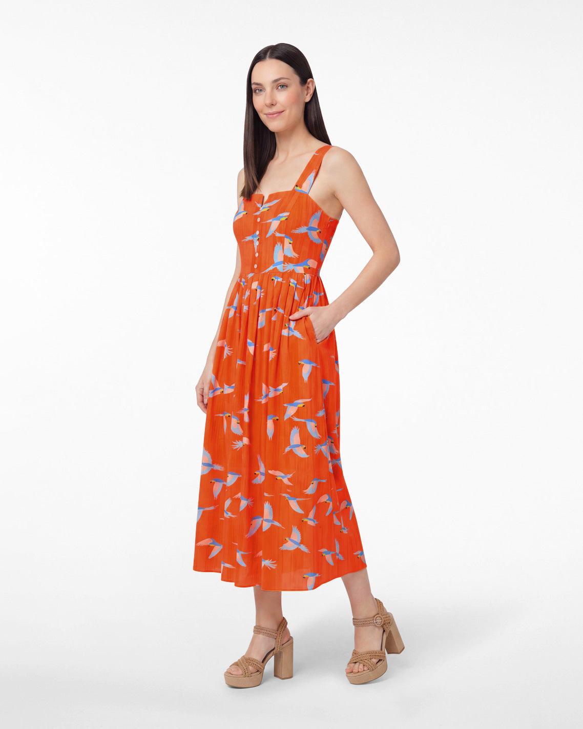 Esme Midi Dress in Parrot Print Multicolor - Draper James