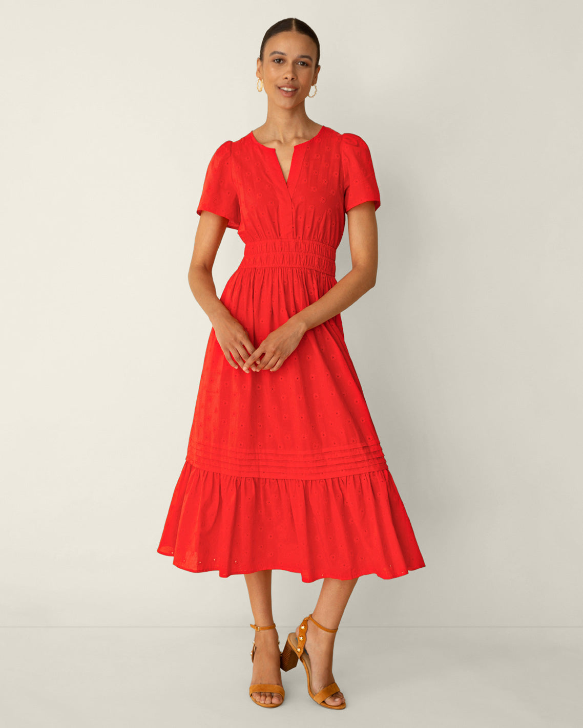 Hollie Midi Dress in Embroidered Flower Lipstick Red - Draper James