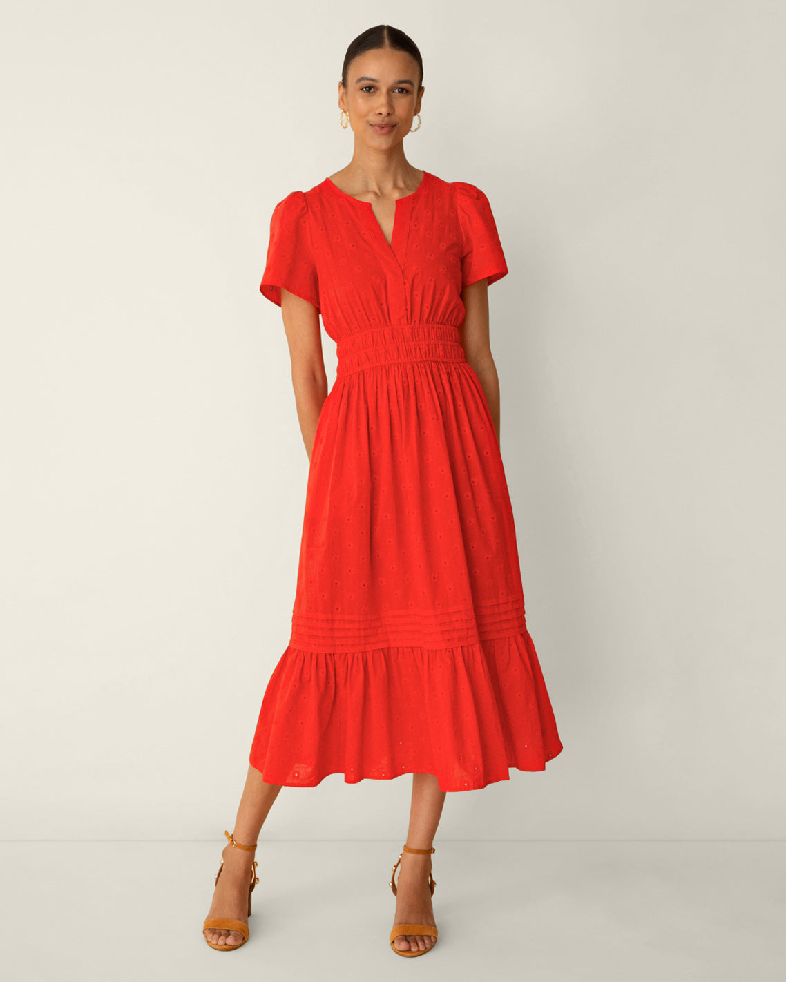 Hollie Midi Dress in Embroidered Flower Lipstick Red - Draper James