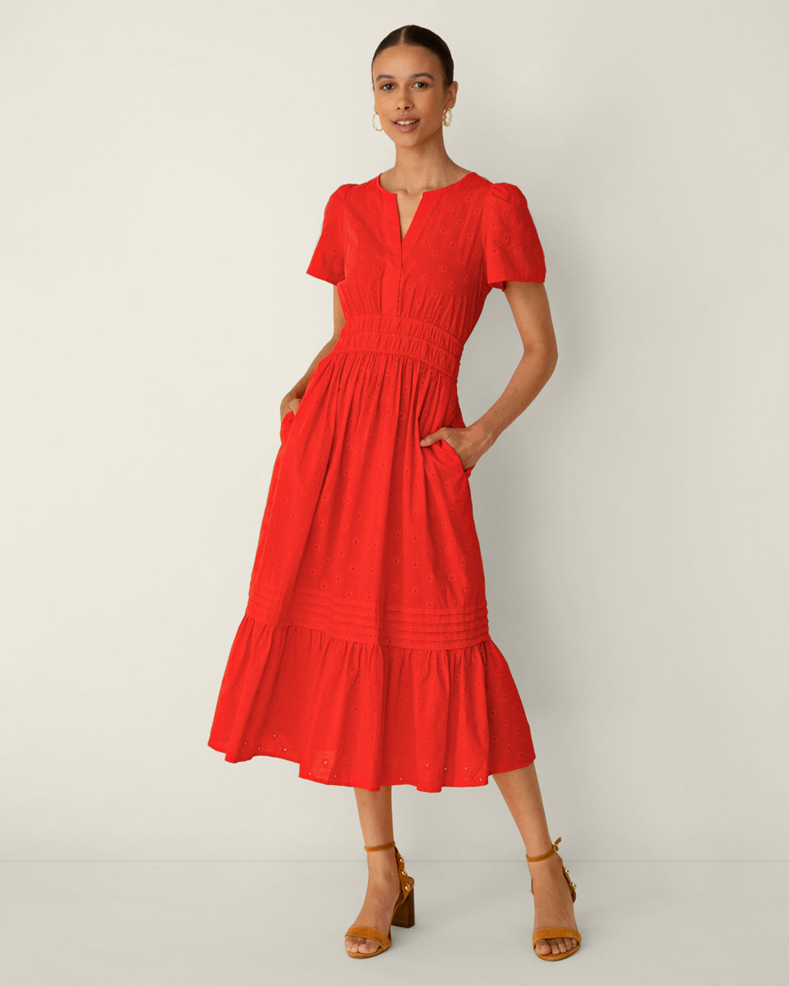 Hollie Midi Dress in Embroidered Flower Lipstick Red - Draper James