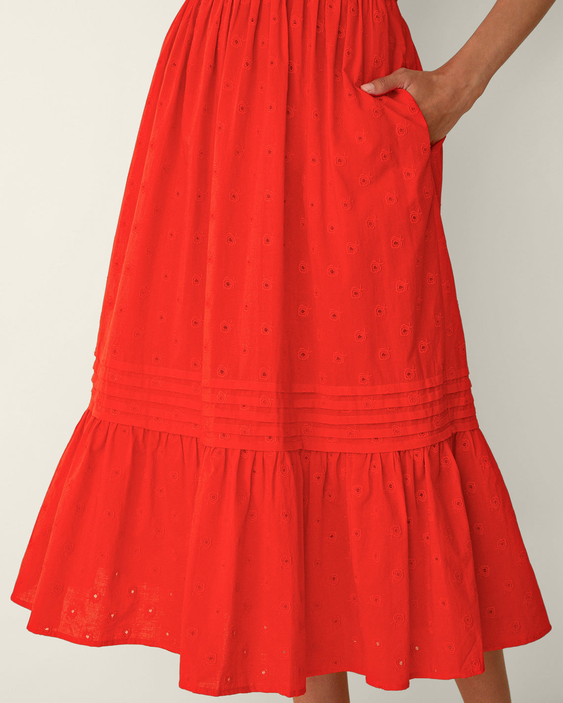 Hollie Midi Dress in Embroidered Flower Lipstick Red - Draper James
