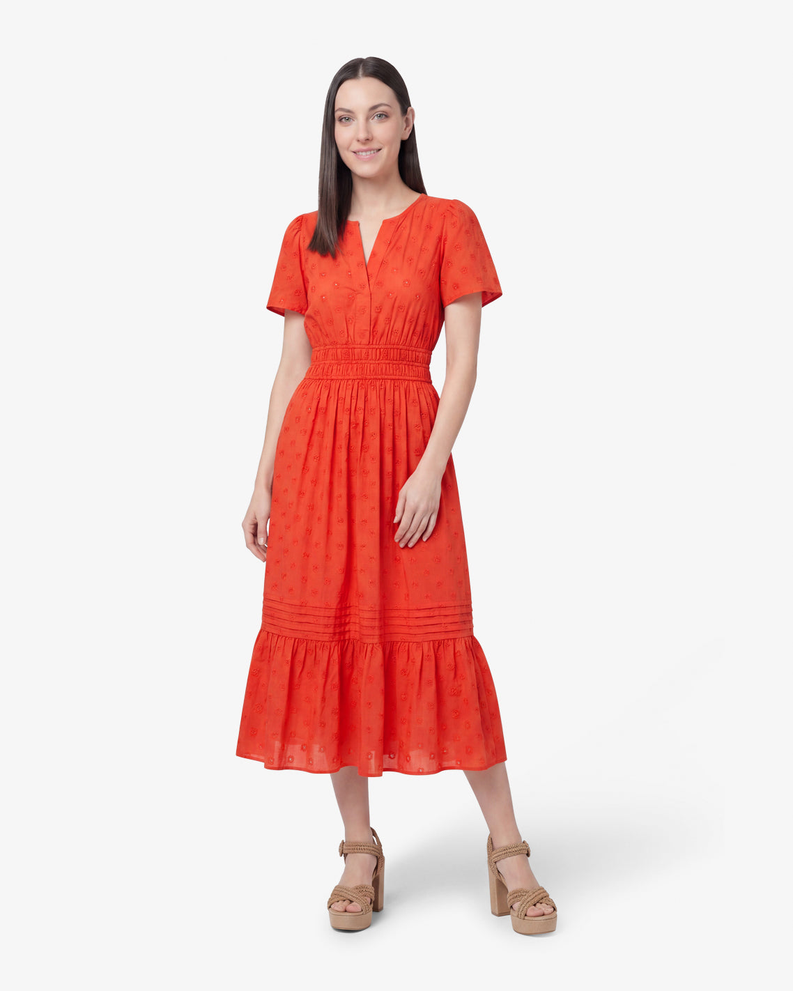 Hollie Midi Dress in Embroidered Flower Lipstick Red - Draper James