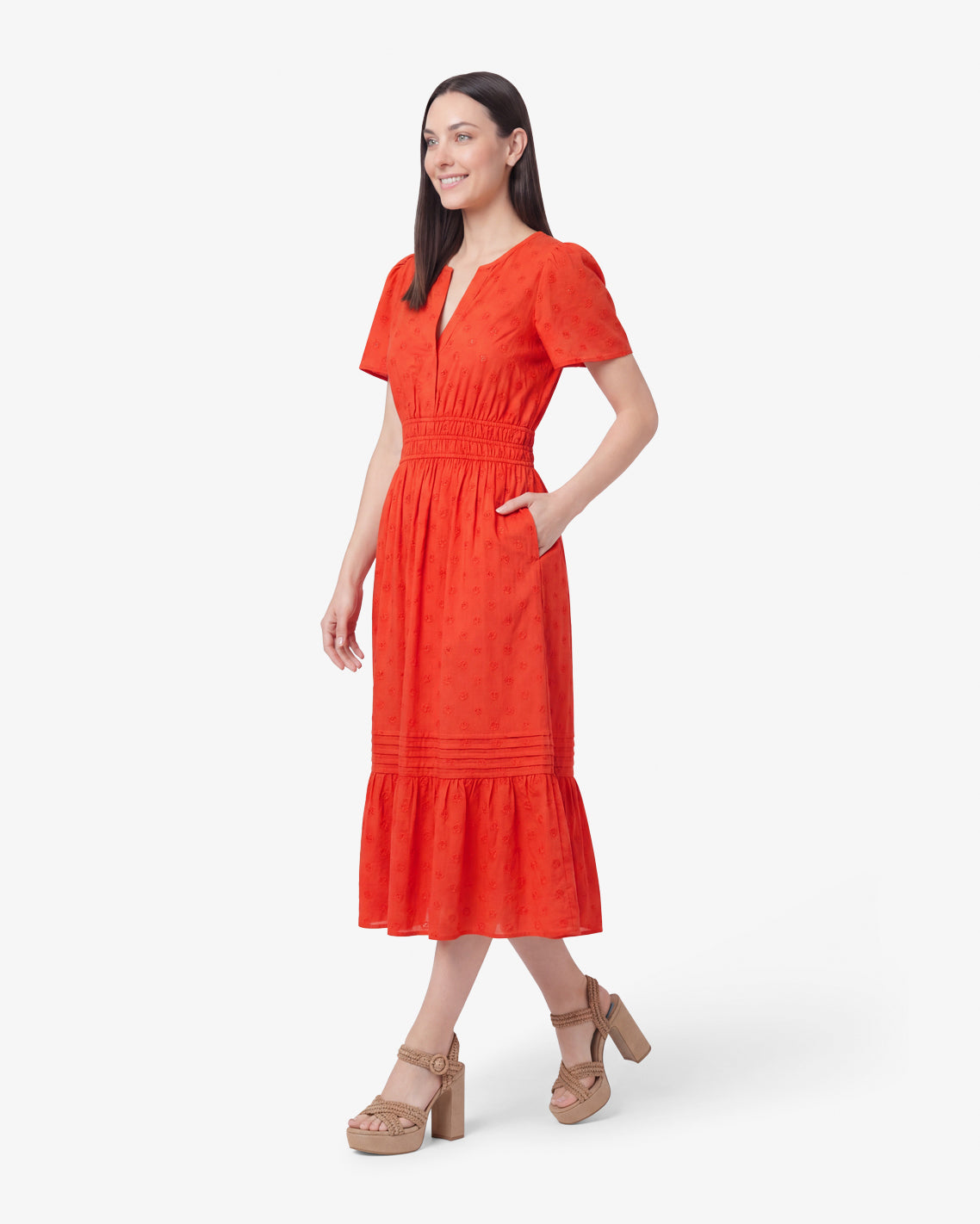Hollie Midi Dress in Embroidered Flower Lipstick Red - Draper James