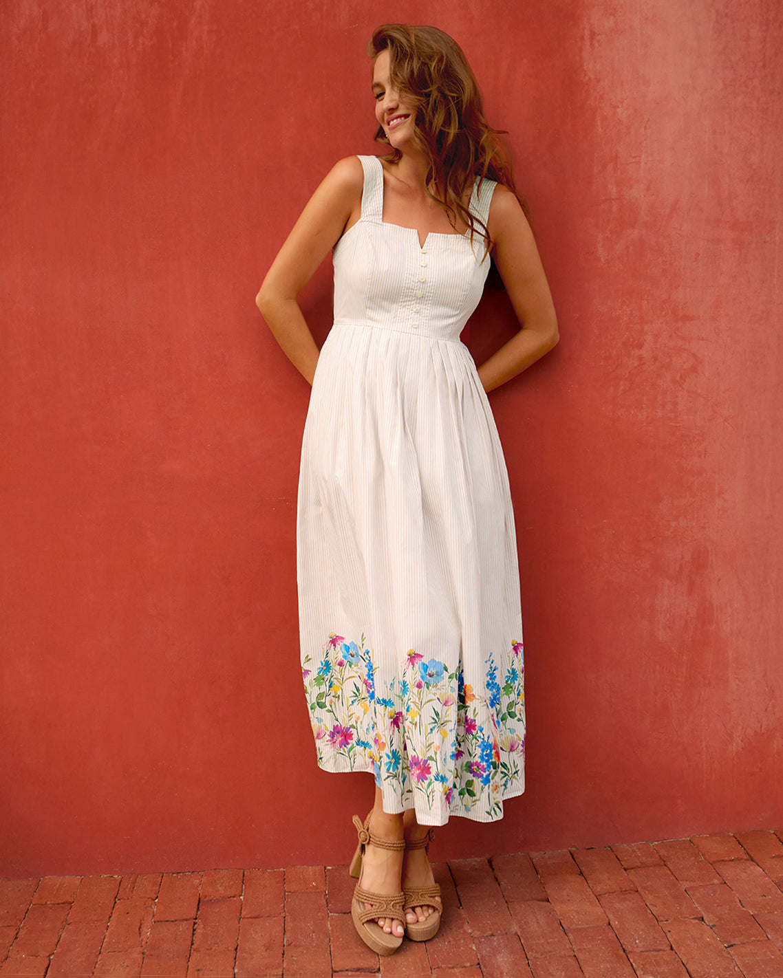 Clarence Midi Dress in Summer Blooms Tan - Draper James