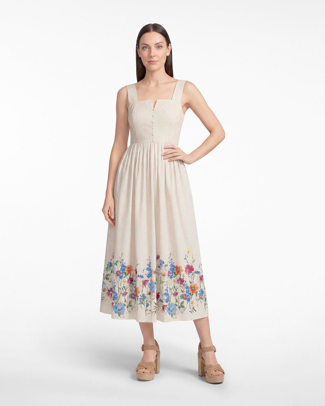 Clarence Midi Dress in Summer Blooms Tan - Draper James