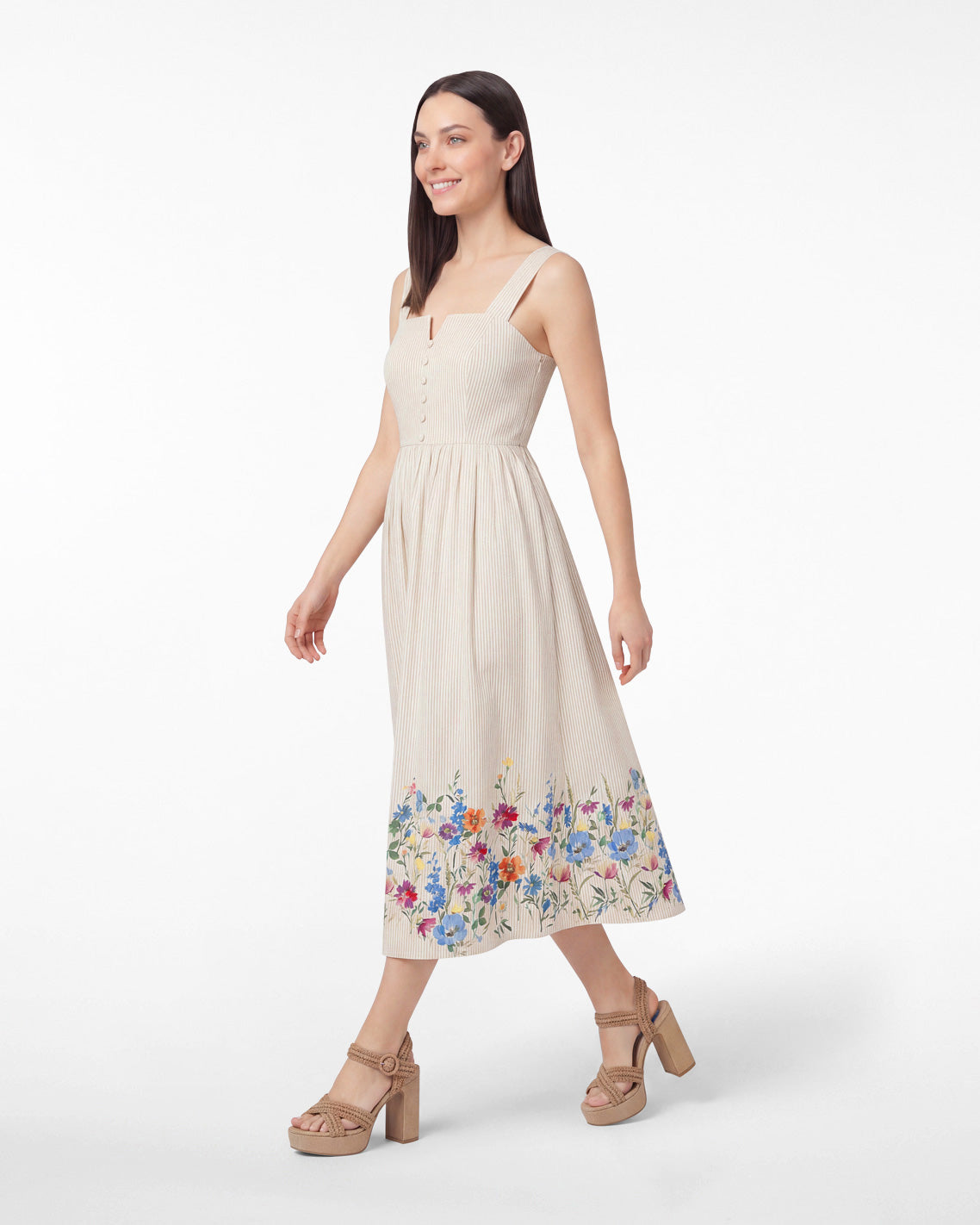 Clarence Midi Dress in Summer Blooms Tan - Draper James