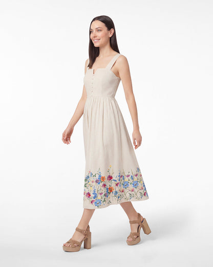 Clarence Midi Dress in Summer Blooms Tan - Draper James