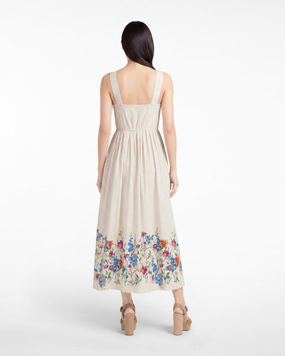 Clarence Midi Dress in Summer Blooms Tan - Draper James