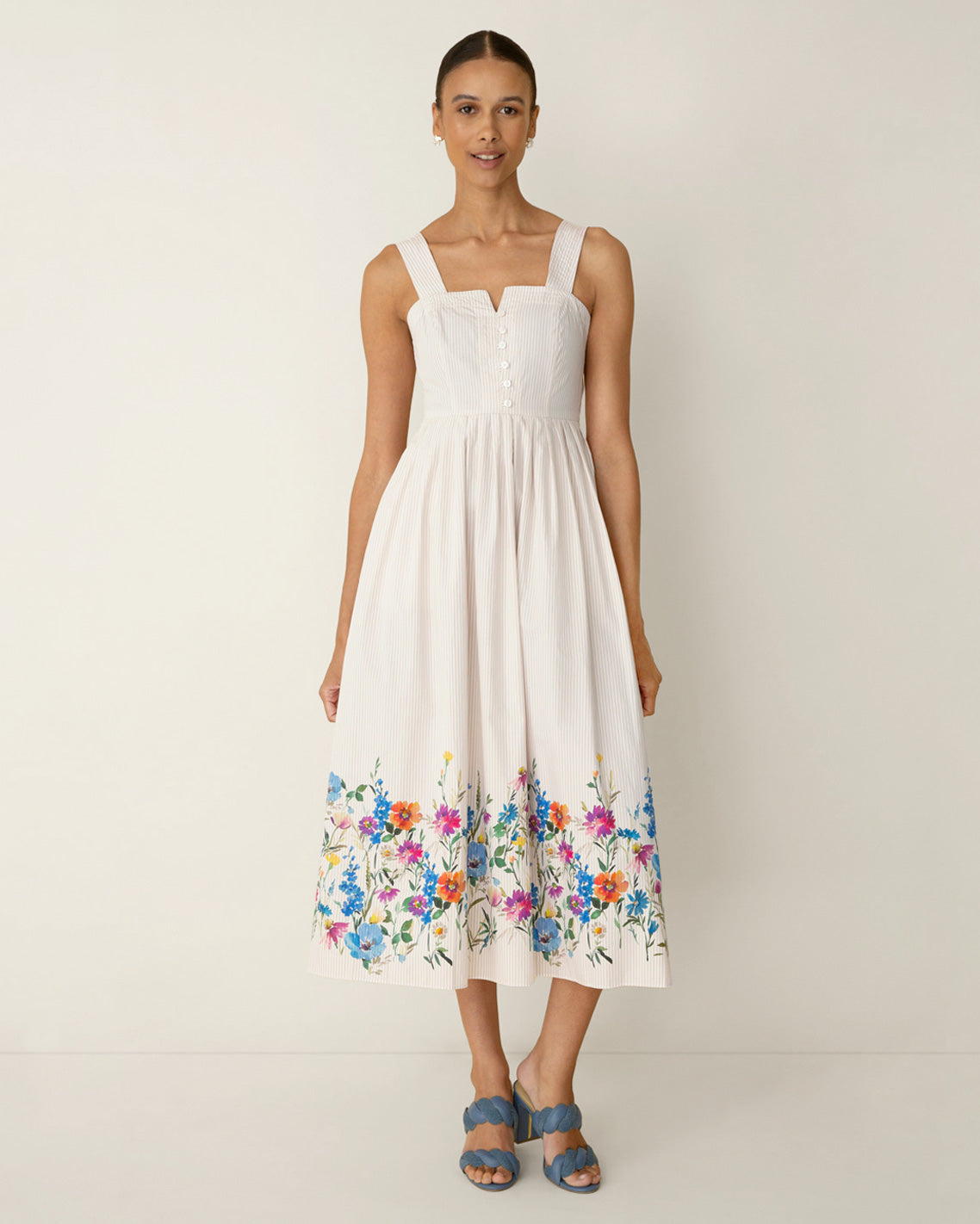 Clarence Midi Dress in Summer Blooms Tan - Draper James