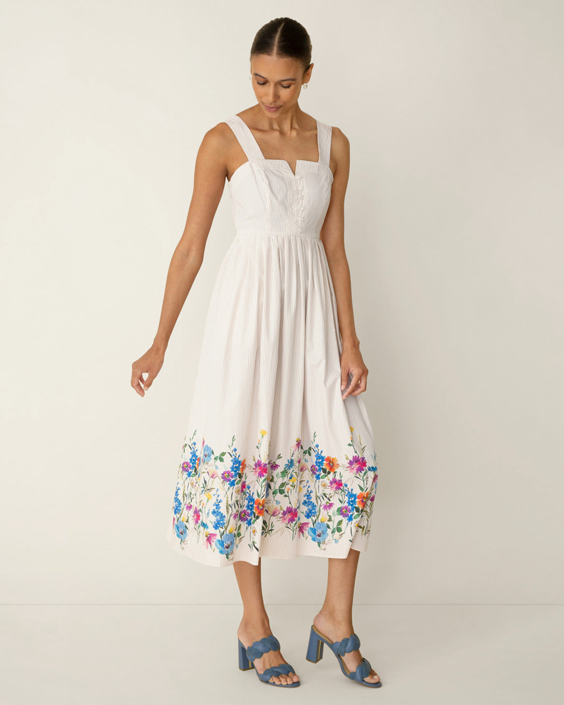 Clarence Midi Dress in Summer Blooms Tan - Draper James