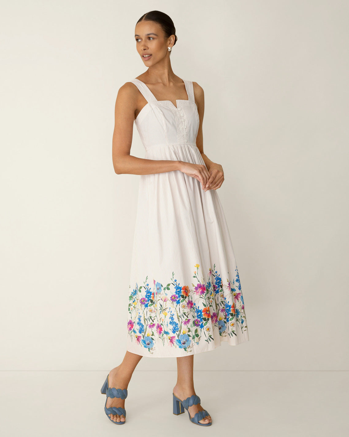 Clarence Midi Dress in Summer Blooms Tan - Draper James
