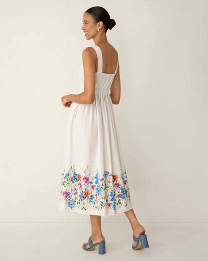Clarence Midi Dress in Summer Blooms Tan - Draper James
