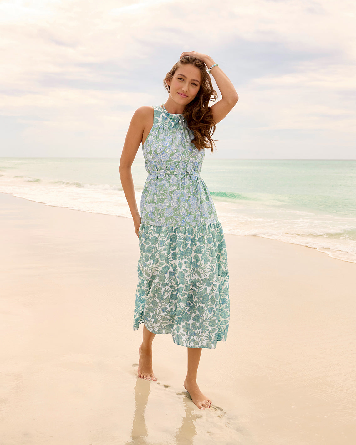 Marlow Two Tone Shell Midi Dress Green Multi - Draper James