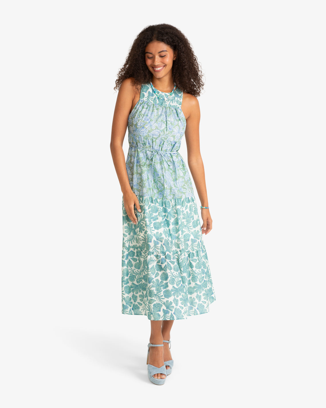 Marlow Two Tone Shell Midi Dress Green Multi - Draper James