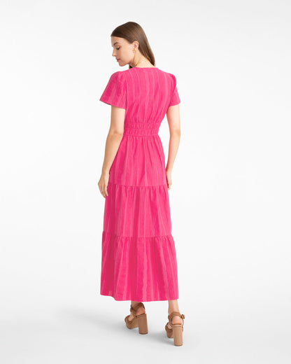 Hollie Midi Dress in Textured Stripe Pink - Draper James