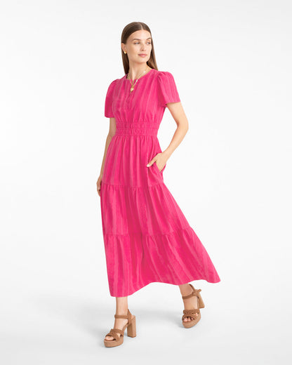 Hollie Midi Dress in Textured Stripe Pink - Draper James