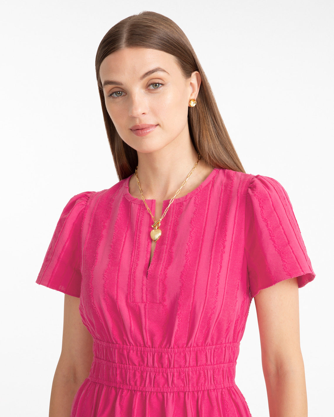Hollie Midi Dress in Textured Stripe Pink - Draper James