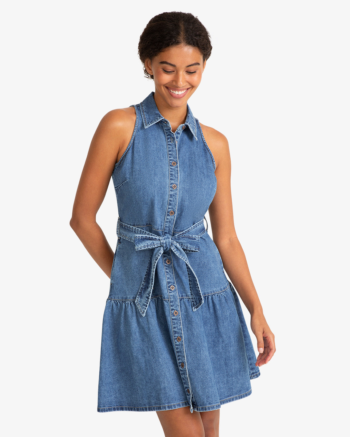 Lexi Sleeveless Tie Waist Dress Medium Wash - Draper James