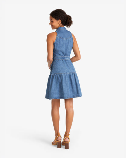 Lexi Sleeveless Tie Waist Dress Medium Wash - Draper James