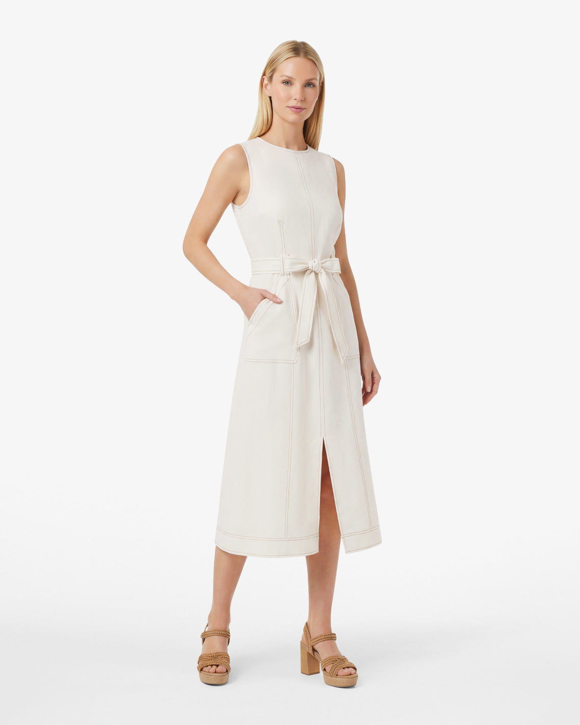 Thea Midi Dress in Linen White - Draper James