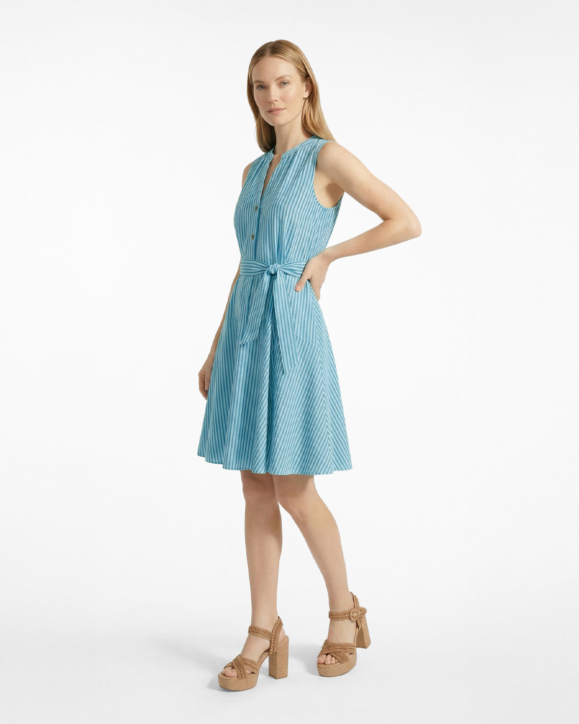 Avery Sleeveless Dress in Seersucker Stripe Multistripe - Draper James