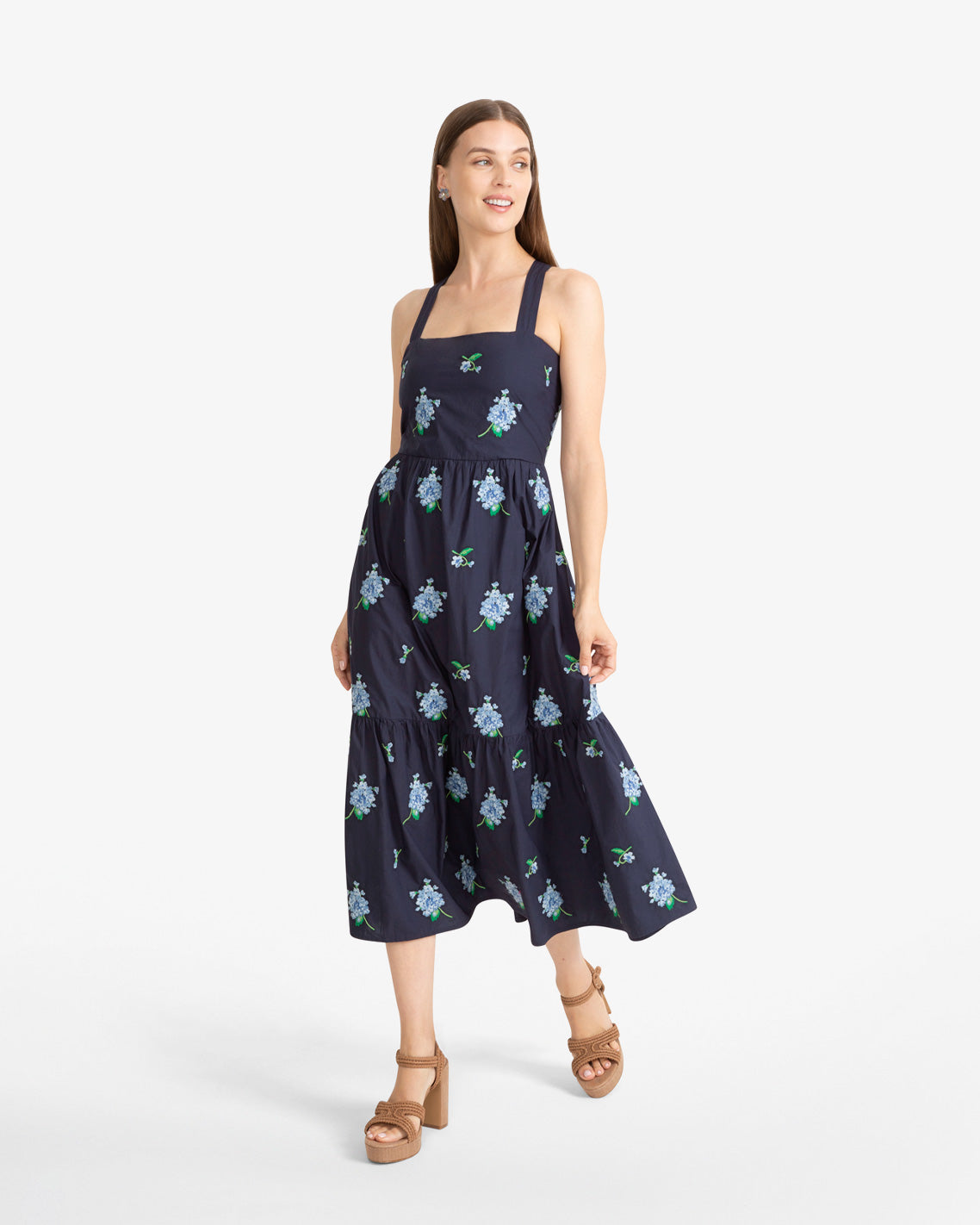 Cynthia Dress in Floral Embroidery Nassau Navy Multi - Draper James