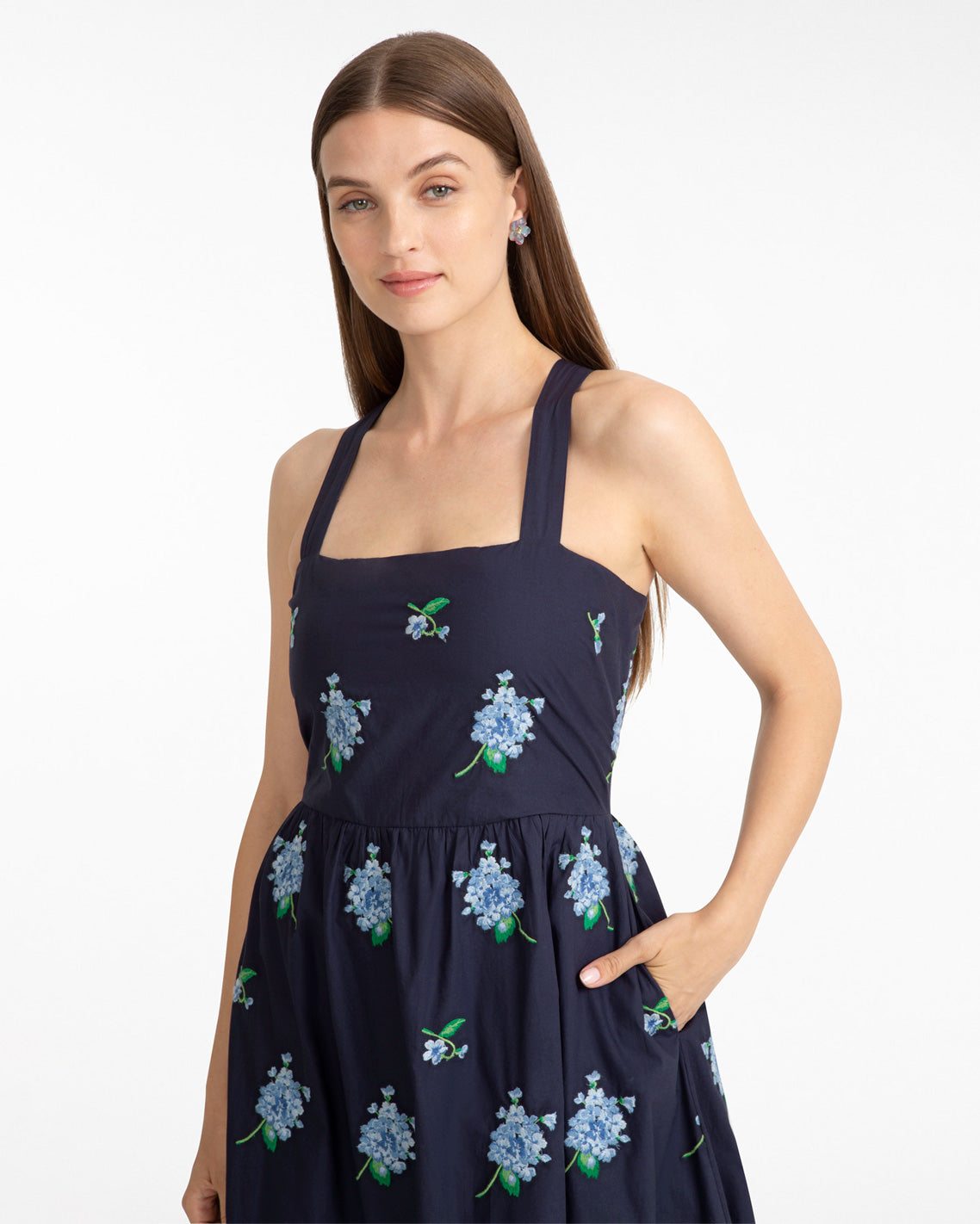 Cynthia Dress in Floral Embroidery Nassau Navy Multi - Draper James