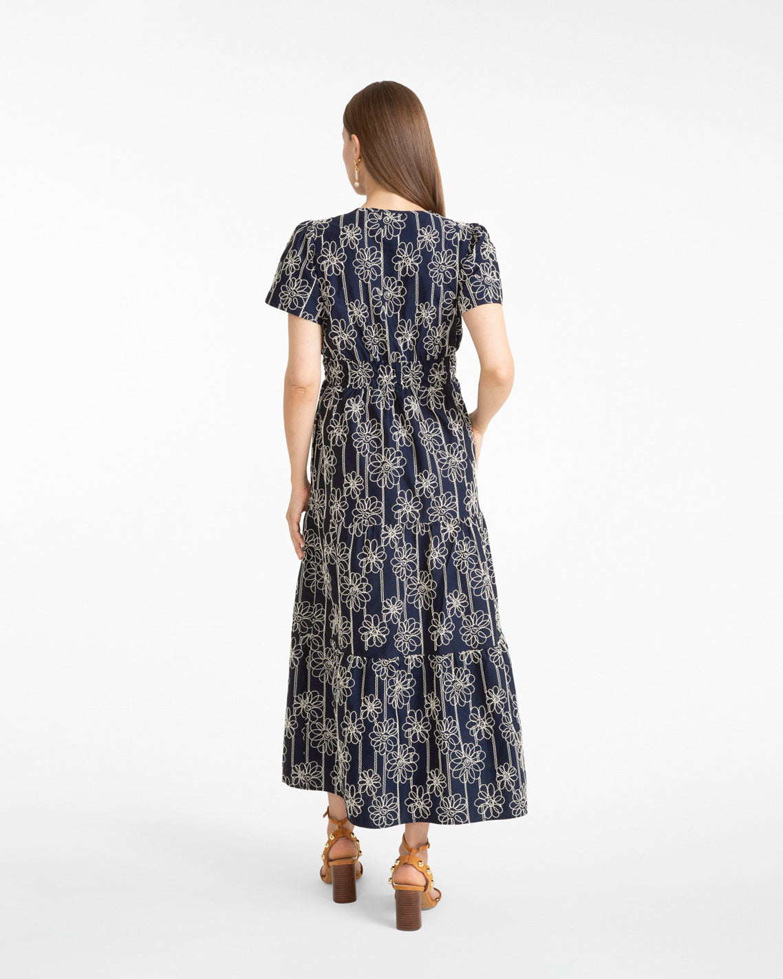 Hollie Midi Dress in Embroidery Nassau Navy Multi - Draper James