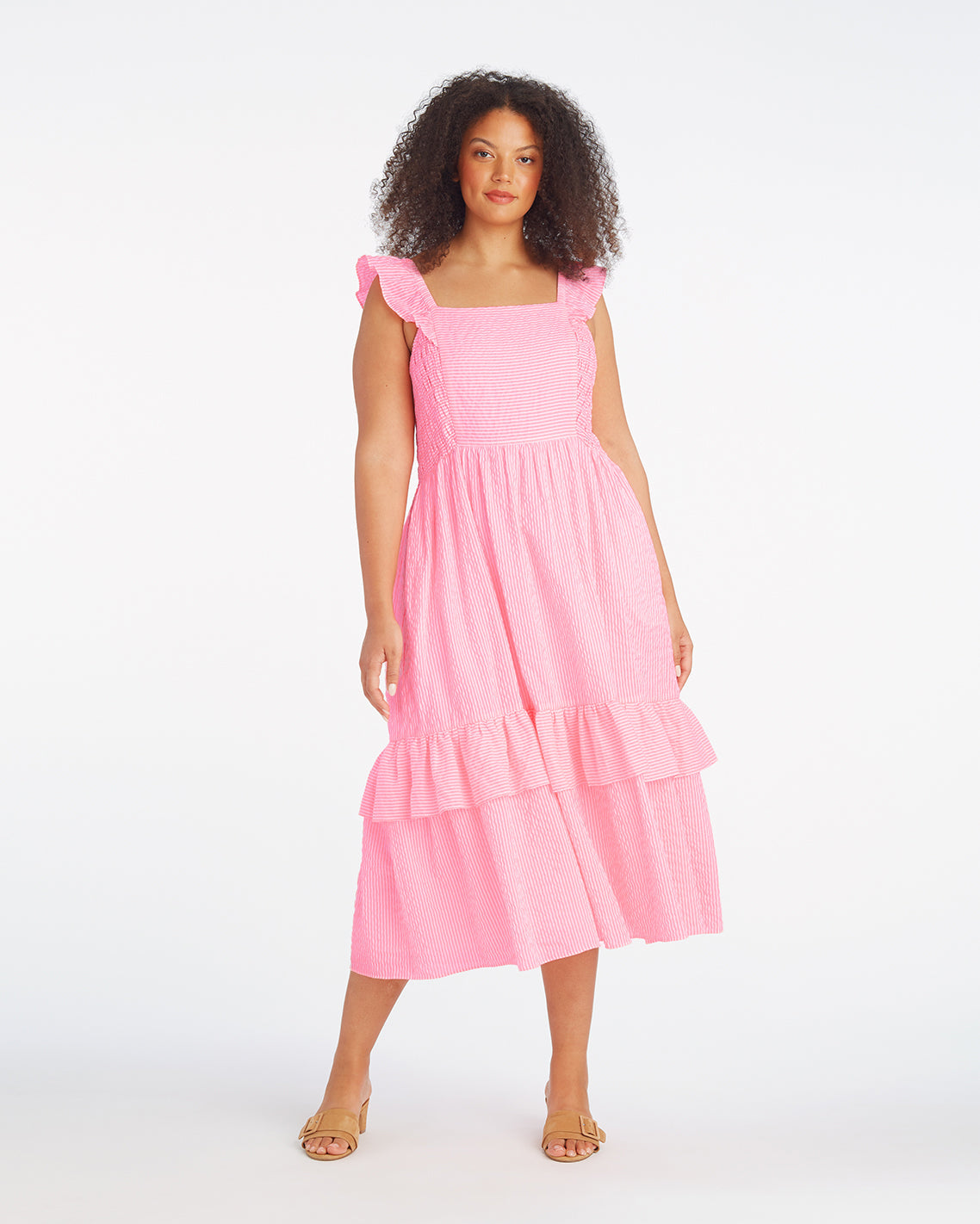 Carrie Midi Dress in Pink Seersucker Pink Seersucker Stripe - Draper James