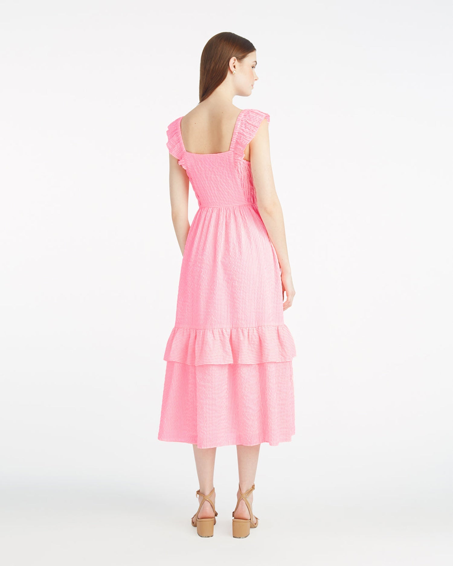 Carrie Midi Dress in Pink Seersucker Pink Seersucker Stripe - Draper James
