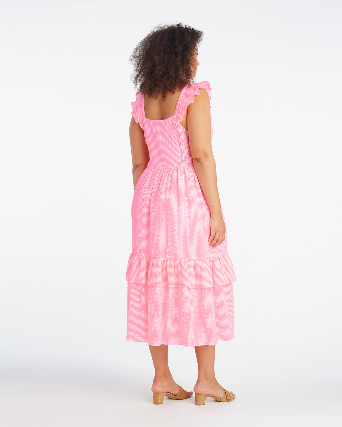 Carrie Midi Dress in Pink Seersucker Pink Seersucker Stripe - Draper James