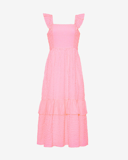 Carrie Midi Dress in Pink Seersucker Pink Seersucker Stripe - Draper James
