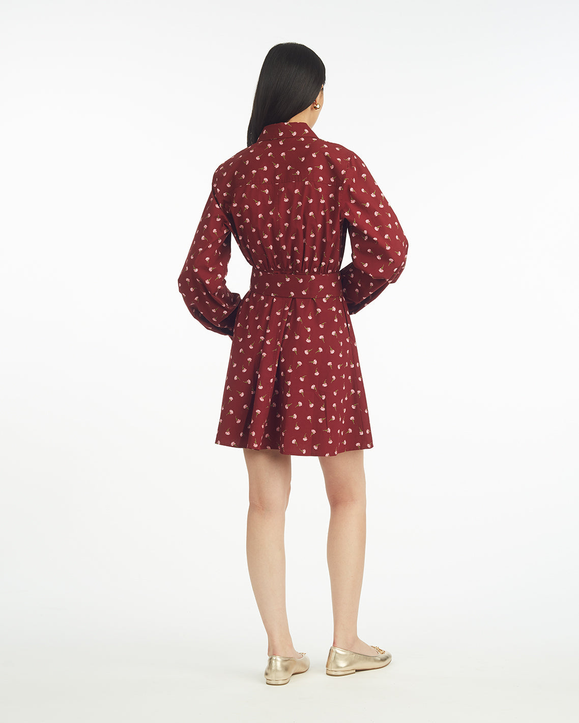 Lily Long-Sleeve Mini Dress in Burgundy Buds Burgundy Buds - Draper James