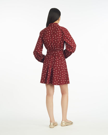 Lily Long-Sleeve Mini Dress in Burgundy Buds Burgundy Buds - Draper James