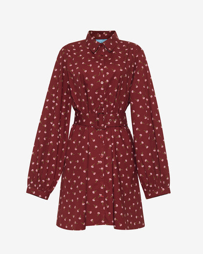 Lily Long-Sleeve Mini Dress in Burgundy Buds Burgundy Buds - Draper James