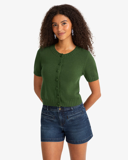 Short Sleeve Puff Sleeve Cardigan Green - Draper James