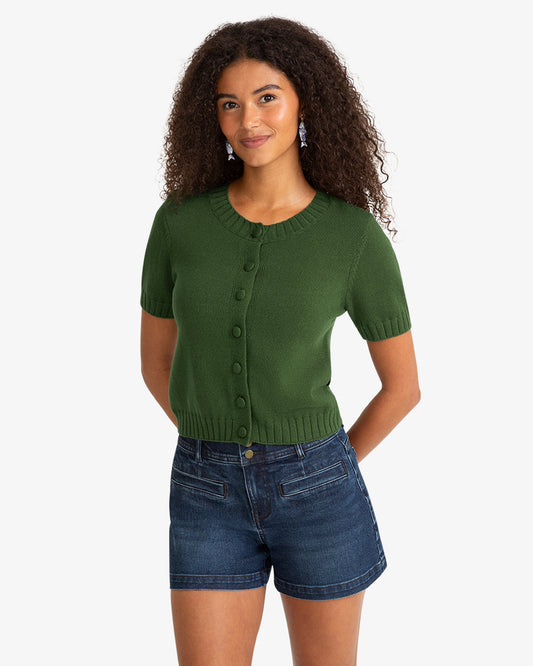 Short Sleeve Puff Sleeve Cardigan Green - Draper James