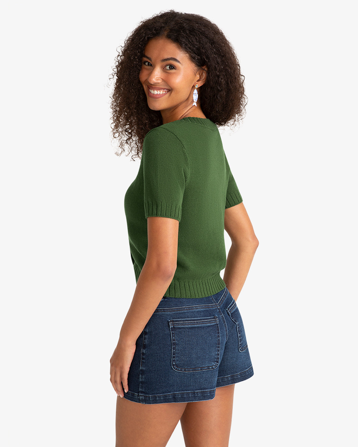 Short Sleeve Puff Sleeve Cardigan Green - Draper James