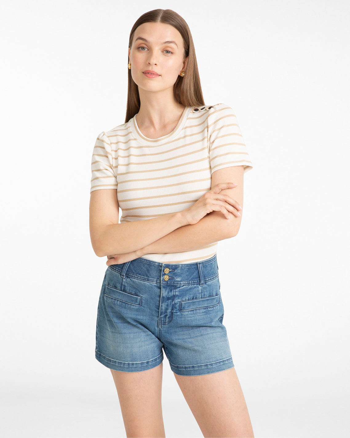 Stripe Crewneck Tee in Ivory Magnolia White Multi - Draper James