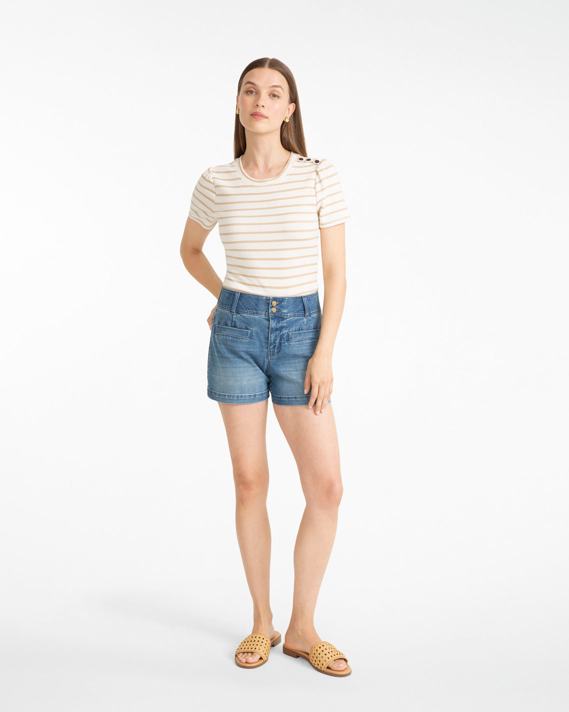 Stripe Crewneck Tee in Ivory Magnolia White Multi - Draper James