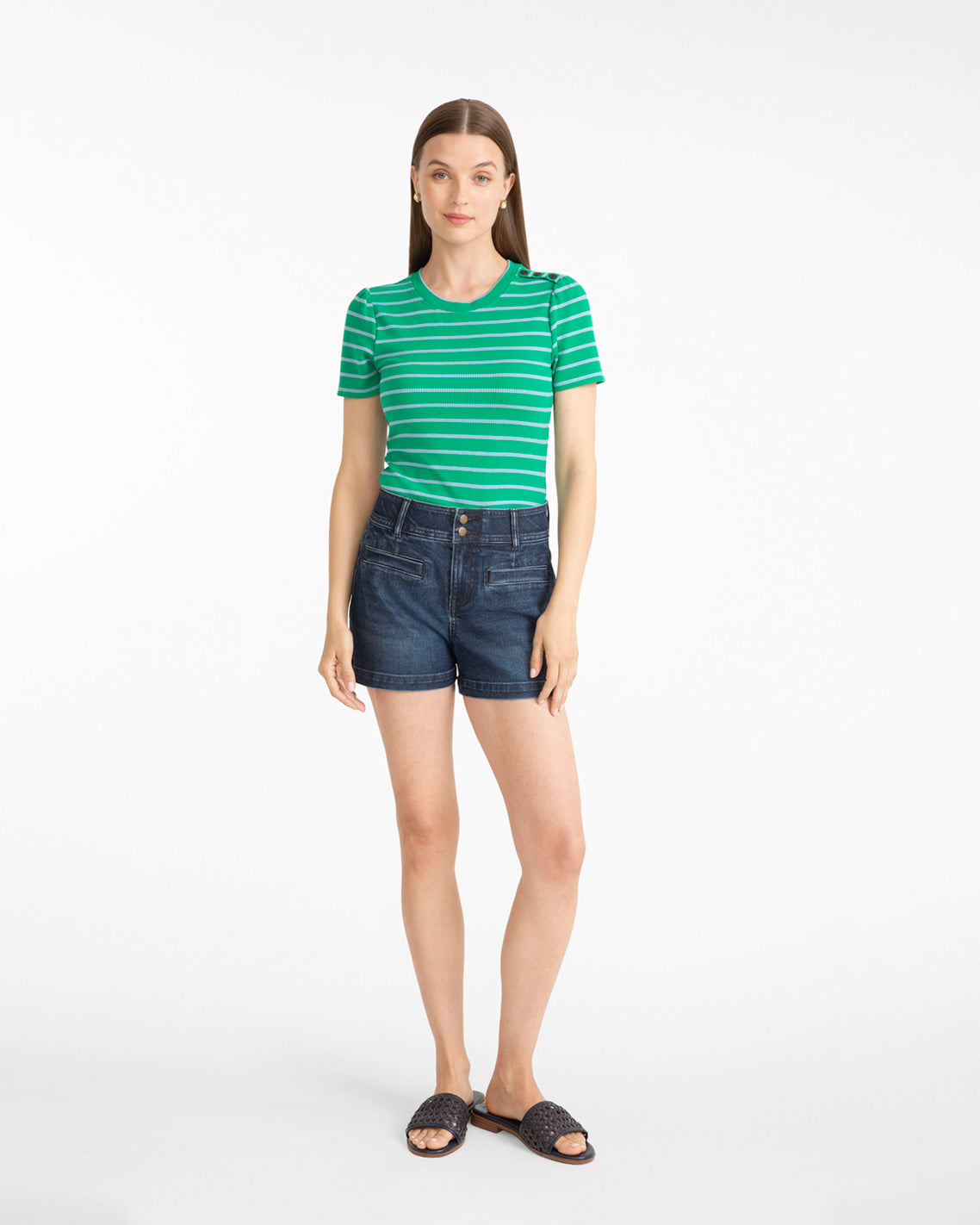Stripe Crewneck Tee in Green Royal Blue Multi - Draper James