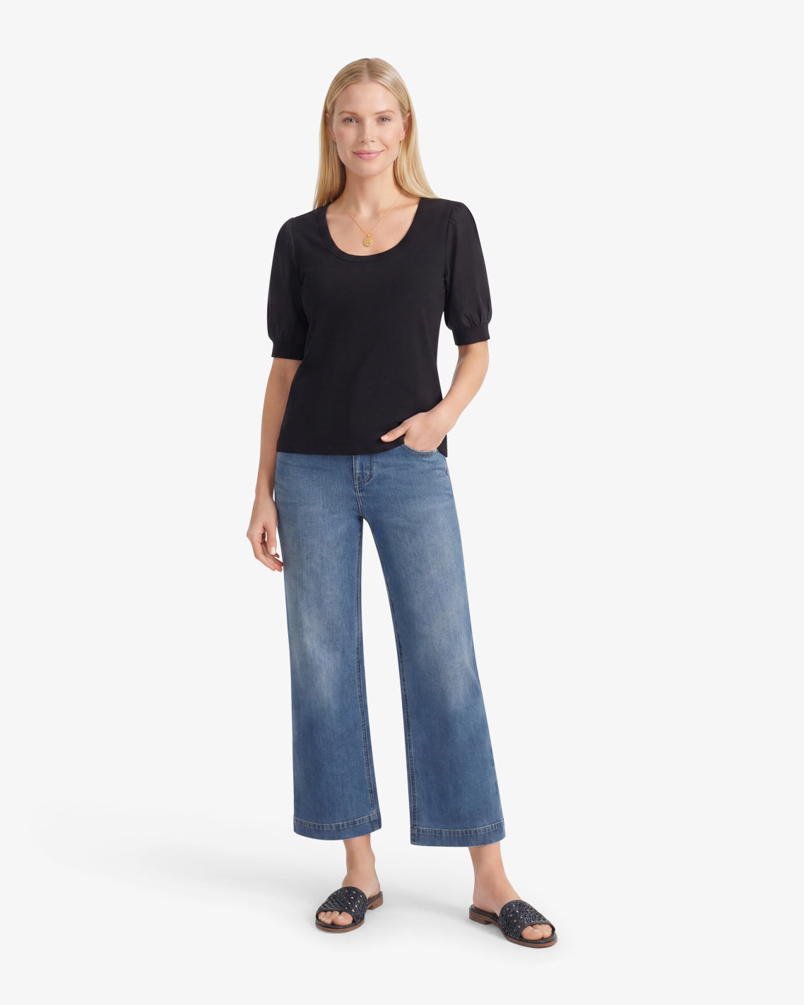 Short Sleeve Mixed Media Top – Classic Belle Meade Black - Draper James